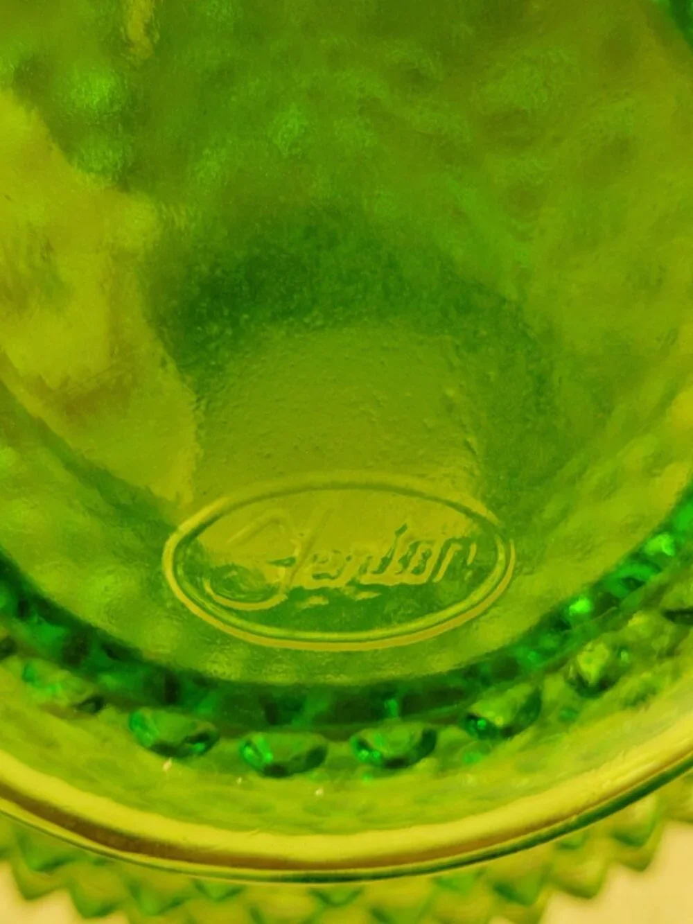 Vintage Fenton Green Hobnail Ruffled Vase 11” Art Glass Signed USA